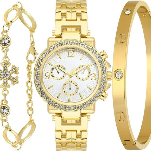 Women's Watch with Gold Bracelet Set, Gold Watches for Women, Gold Bracelets for - Picture 1 of 6
